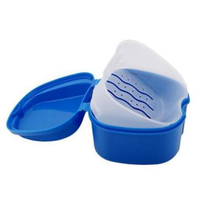 Apple Shape Denture Bath Box Case Dental False Teeth Storage Box With Hanging Net Container