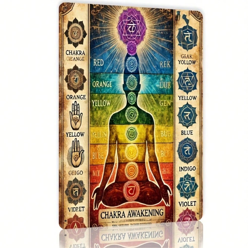 Vintage 7 Chakras Metal Wall Art Yoga Meditation Spiritual Decor Symbols 20x30