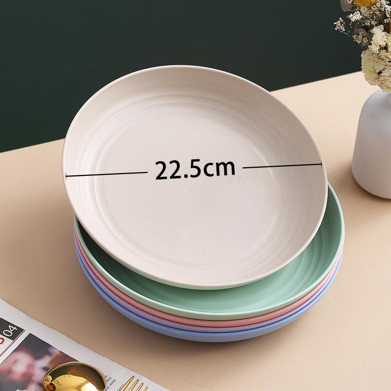 Wheat Straw Round Vegetable Plate Household Large Vegetable Plate Set Drop-Resistant Snack Plastic Plate Fruit Plate