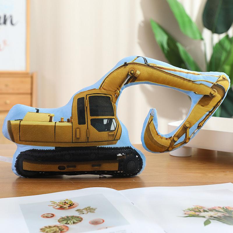 Cartoon Police Car Fire Truck Throw Pillow Plush Toy Doll Excavator Train Doll Home Pillow Doll