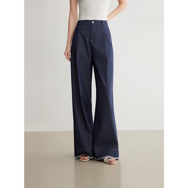 ELLE Women s Retro High-Waist Wide-Leg Denim Pants M