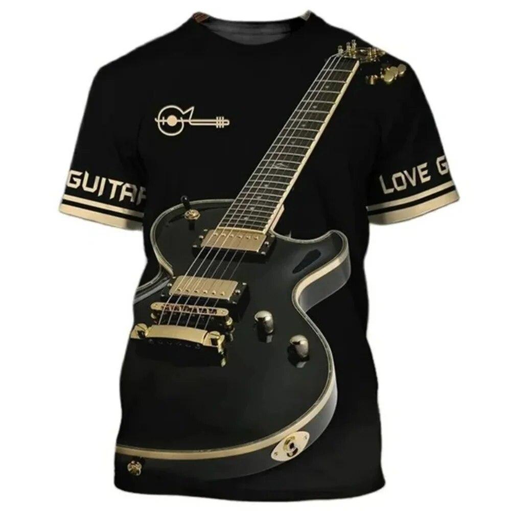 3D tištěný vzor kytarového nástroje s krátkým rukávem 2023 Nové pánské tričko Móda Street Harajuku Neutrální tričko Ležérní Zábava Top