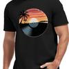 Vinyl Record Sunset Palm Tree Graphic Tee Men Summer Beach Music Lover Short Sleeve T-Shirt