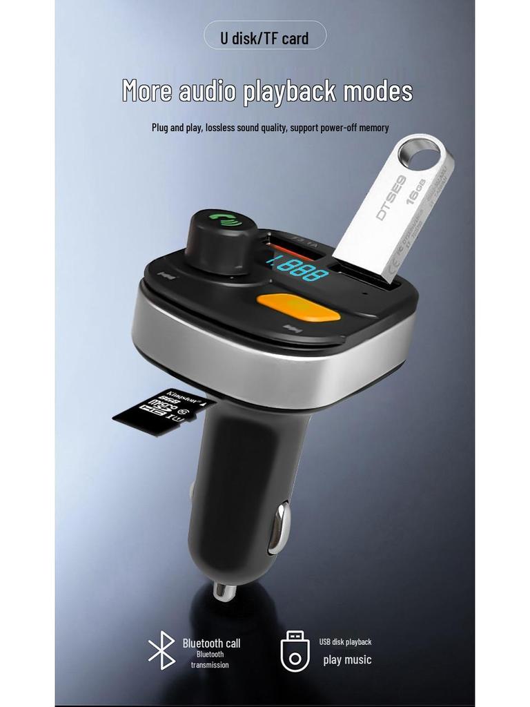 F07 Car Charger with Bluetooth MP3 Player, Digital Display, FM Transmitter, and Dual USB Ports