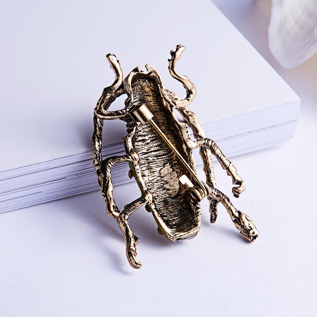 Vintage Green Enamel Beetle Brooch For Women Men Fashion Creative Rhinestone Insect Bettle Animal Buckle Pins Punk Party Jewelry