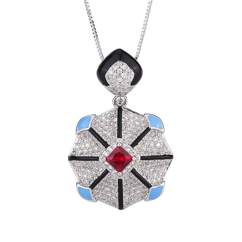 Hexagonal Jewelry Pigeon Blood Red Imitation Red Corundum Royal Blue Necklace Fashionable Exquisite Niche Generous Light Luxury Women