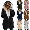 Women's Round Neck Long Sleeve Oversized Casual Sherpa Cardigan Loose Fleece Hooded Jacket