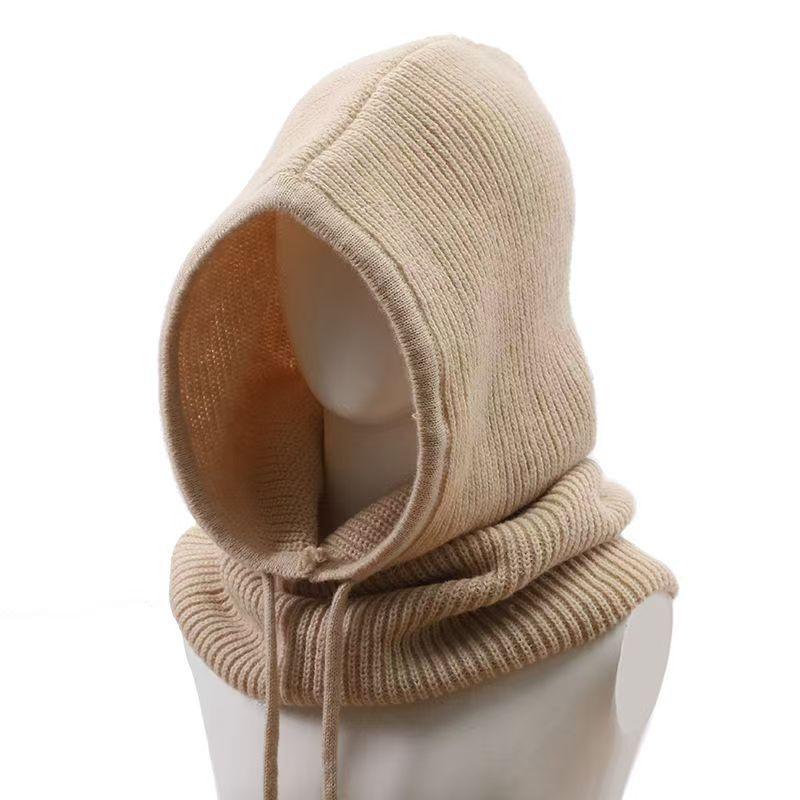 Winter Hooded Neck Collar Knitted Hats Women Men Pullover Balaclava Warm Ring Scarf Beanie Adjustable Drawstring One-Piece Caps