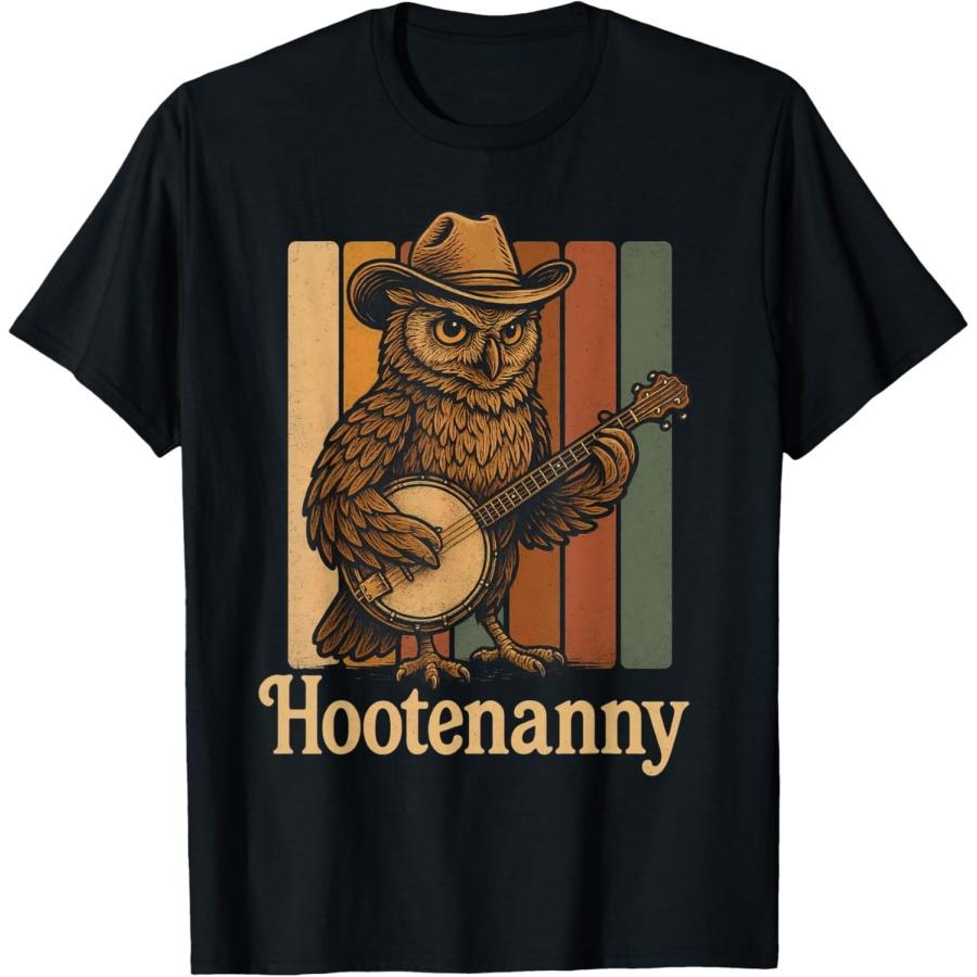 Hootenanny Owl Playing Banjo Country Owl Retro Guitar Music T-Shirt XXXXXL чёрный