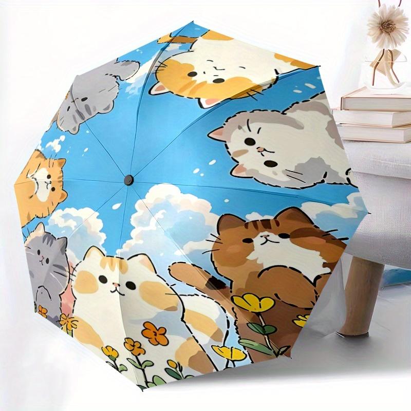 1pc Cats Circle Automatic Umbrella - Auto Open/Close Folding Umbrella with Reinforced 8-Rib Frame, 129