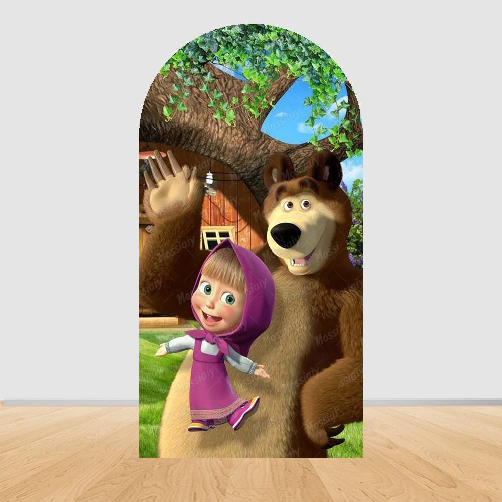 Children's Birthday Theme Party Decoration Arch Backdrop Cover Girl and Bear Birthday Background Decor Baby Shower Supplies