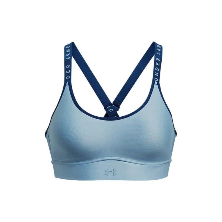 Under Armour Color Block Logo Sports Bra Women Sports Bras Blue 1363353-490