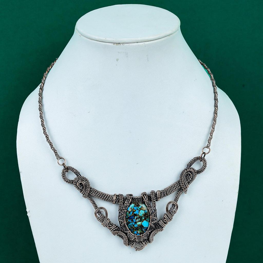 Copper chrysocolla necklace handmade wire wrapped copper jewelry dainty gemstone wire necklace womens jewelry gift for her birthday gifts