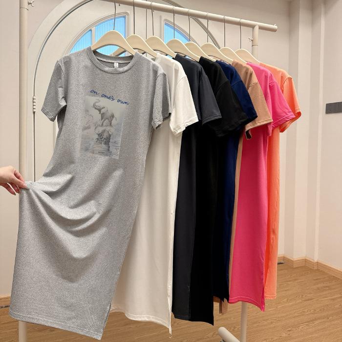 Short sleeve nightdress women's summer long knee large size loose T-shirt pajamas Internet celebrity ins home dress can be worn outside