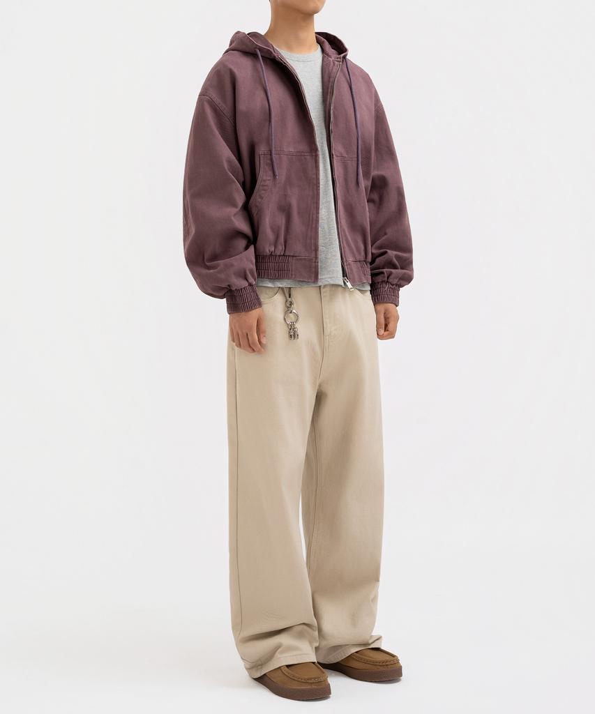 Underoff Crop Hooded Zip-Up Work Jacket Brown