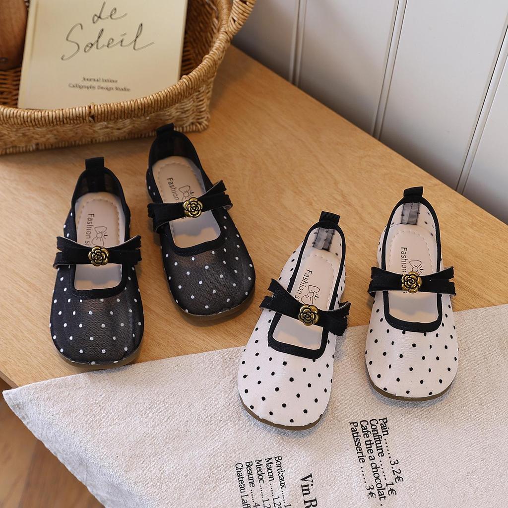 Women's 2026 Spring French Polka Dot Mesh Mary Jane Flats for Children