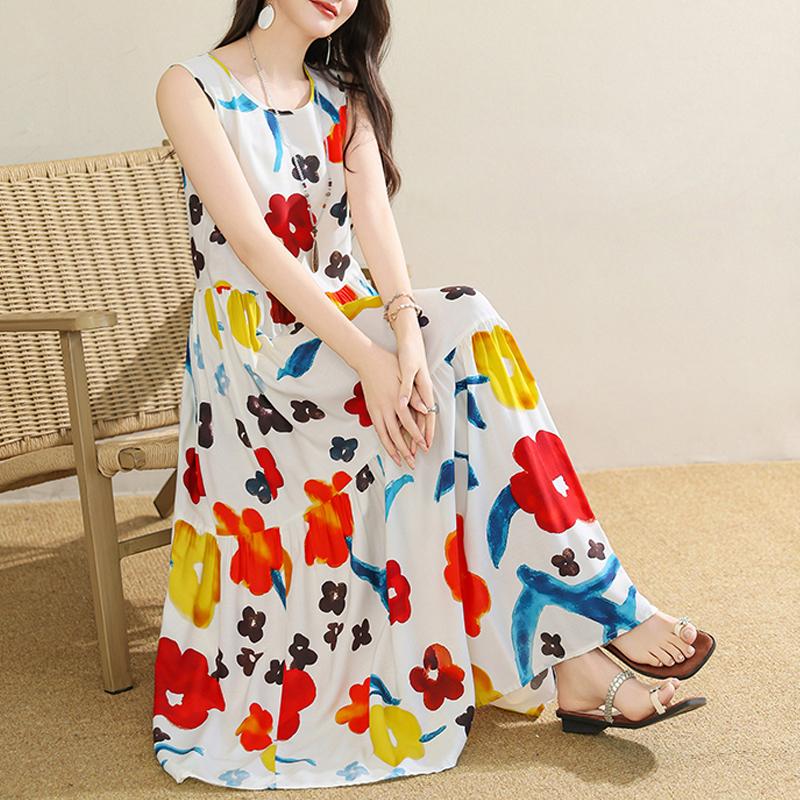 Women's Plus Size Floral Print Sleeveless Maxi Dress, Casual Loose Summer Long Dress (XL-5XL)