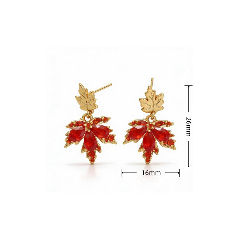 18k Gold Double Maple Leaf Stud & Ear Cuff Earrings for Women