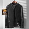 New winter velvet thickened leather jacket middle-aged men's stand-up collar casual leather jacket warm winter dad leather jacket