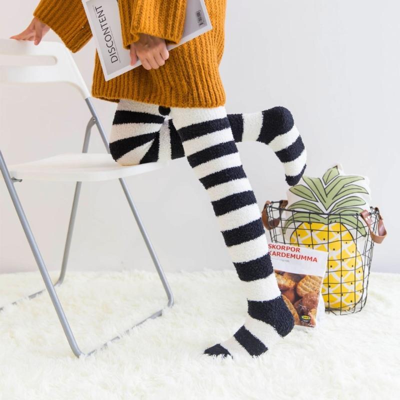 Women's Fuzzy Thigh High Socks Soft Coral Fleece Knee Socks Winter Warm Socks Comfortable over Knee High Socks Xmas-Gift
