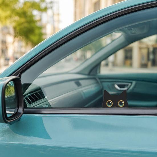 Yousheng Car Sticker, Waterproof PVC Self-adhesive Traceless Auto Decal, Spy Black Cat Pattern Car Sticker for Fuel Tank Caps Windows Luggage
