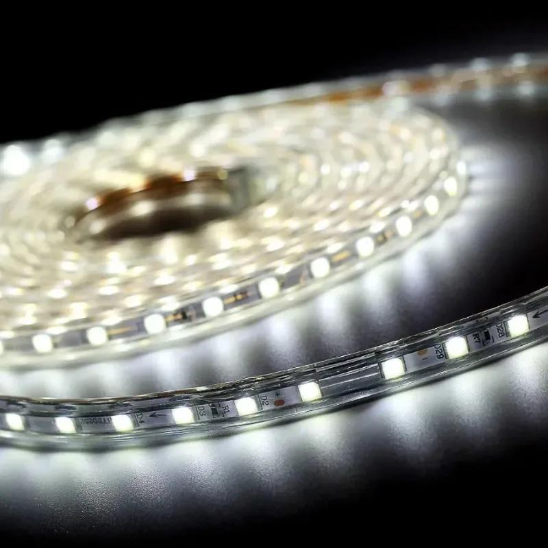 220V Led Strip 60Leds With Eu Plug Flexible Led Light Smd 5050 Waterproof Outdoor Lamp Led Tape Bright Kitchen Backlight Decor