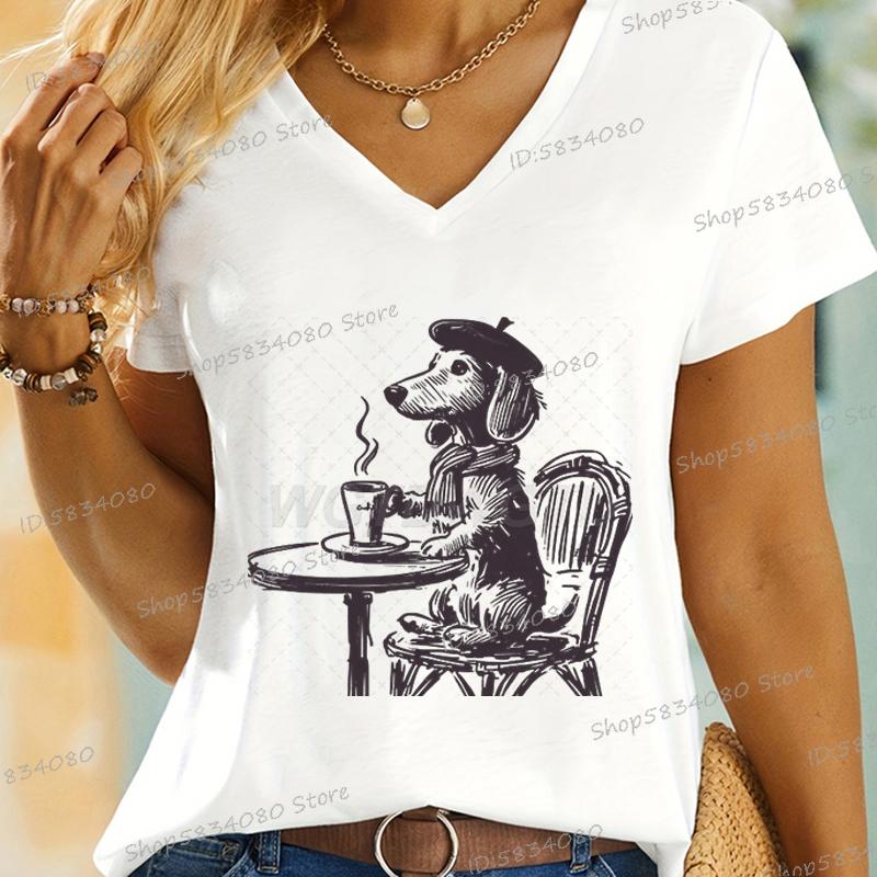 Vintage Dog TShirt for Women Coffee Dachshund Mom Short Sleeve Tee Coffee Lover Gift Fashion Dachshund Owner Funny T Shirts S