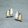 Asymmetric Two-Tone Christmas Tree Stud Earrings Gold and Silver Pine Tree Design Women Holiday Party Earrings for Winter Gift