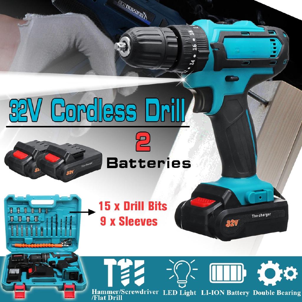 2 Speed 32V 3 IN1 2 Batteries Cordless Drill Impact Drill Power Driver Electric Drill Power Tool  Electric Screwdriver