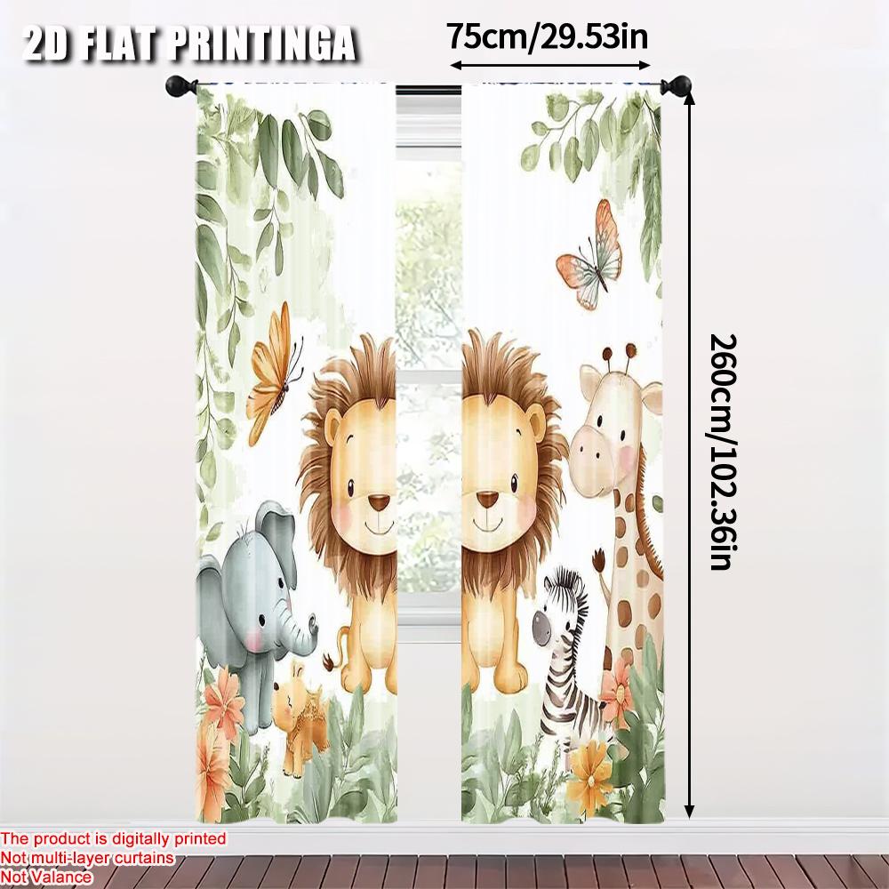 Light Filtering Spring Summer Curtains Cute Lion Elephant Giraffe Zebra Sheer Versatile Fabric Room Decor Perfect Curtain Set Of 2 Made Polyester