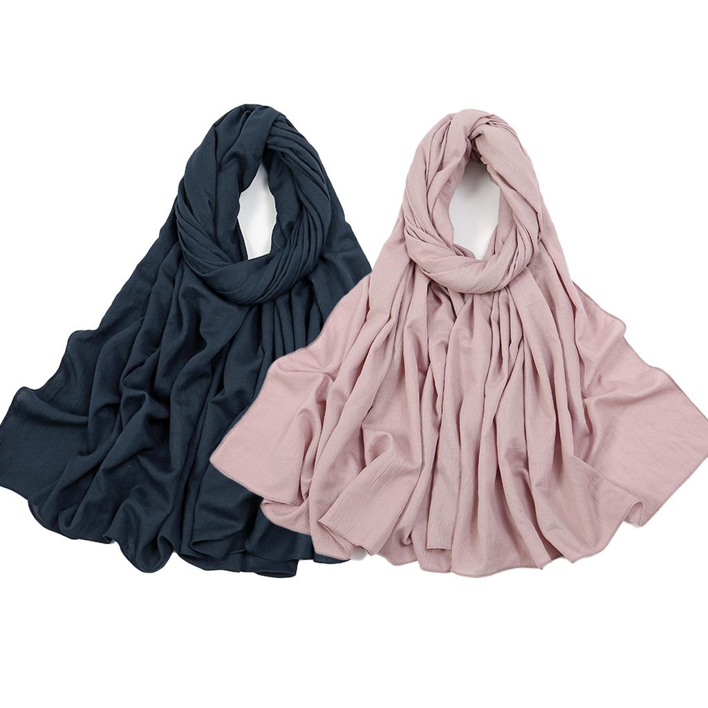Plain Cotton Feel Wrinkle Hijab Scarf Woman Muslim Hijab Shawls Soft Long Wraps Solid Color Ladies Turban Elegant Headband Stole