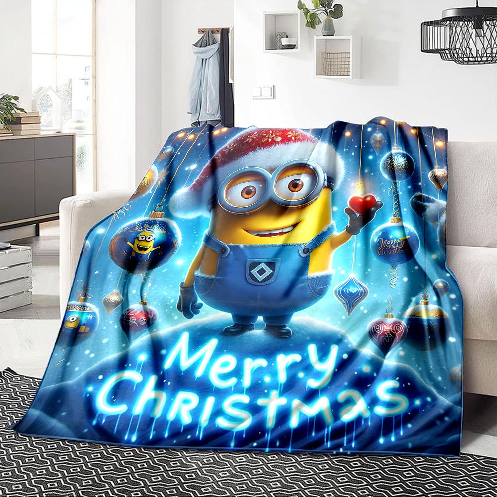 1Pc Christmas Minions Celebration Blanket Soft Throw Blanket For Home Bedroom Bed Sofa Travel Office Solid Christmas Blanket