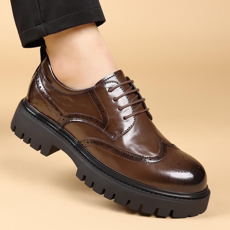 Fashion Men Formal Business Thick Soled Lace-up Oxford Brogues Shoes Luxury Men's Dress Shoes Male Casual Leather Wedding Party Loafers