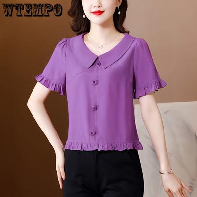 Camisa de Chifón con Cuello de Muñeca para Mujer en Verano, Top Elegante y Moderno de Manga Larga