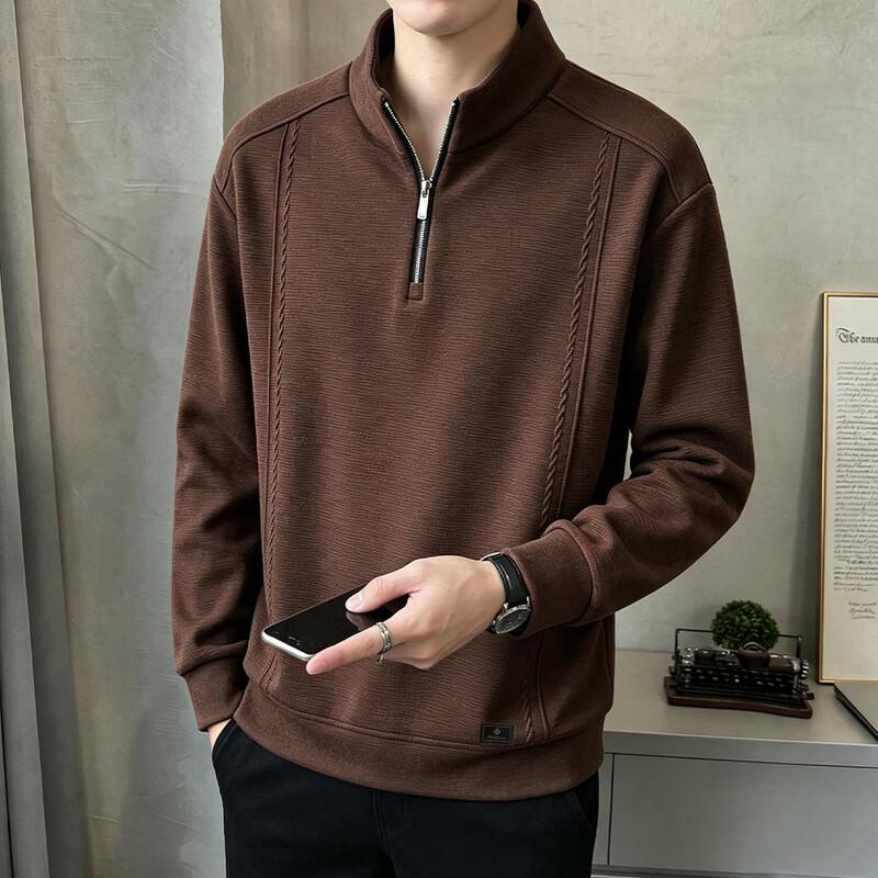 Peimeng Autumn/Winter Men's Stand-Collar Casual Solid Knit Sweater