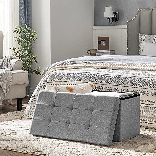 Ottoman with Storage, Space Saving, Light Gray 76 X 38 X 38 Cm Linen Fabric