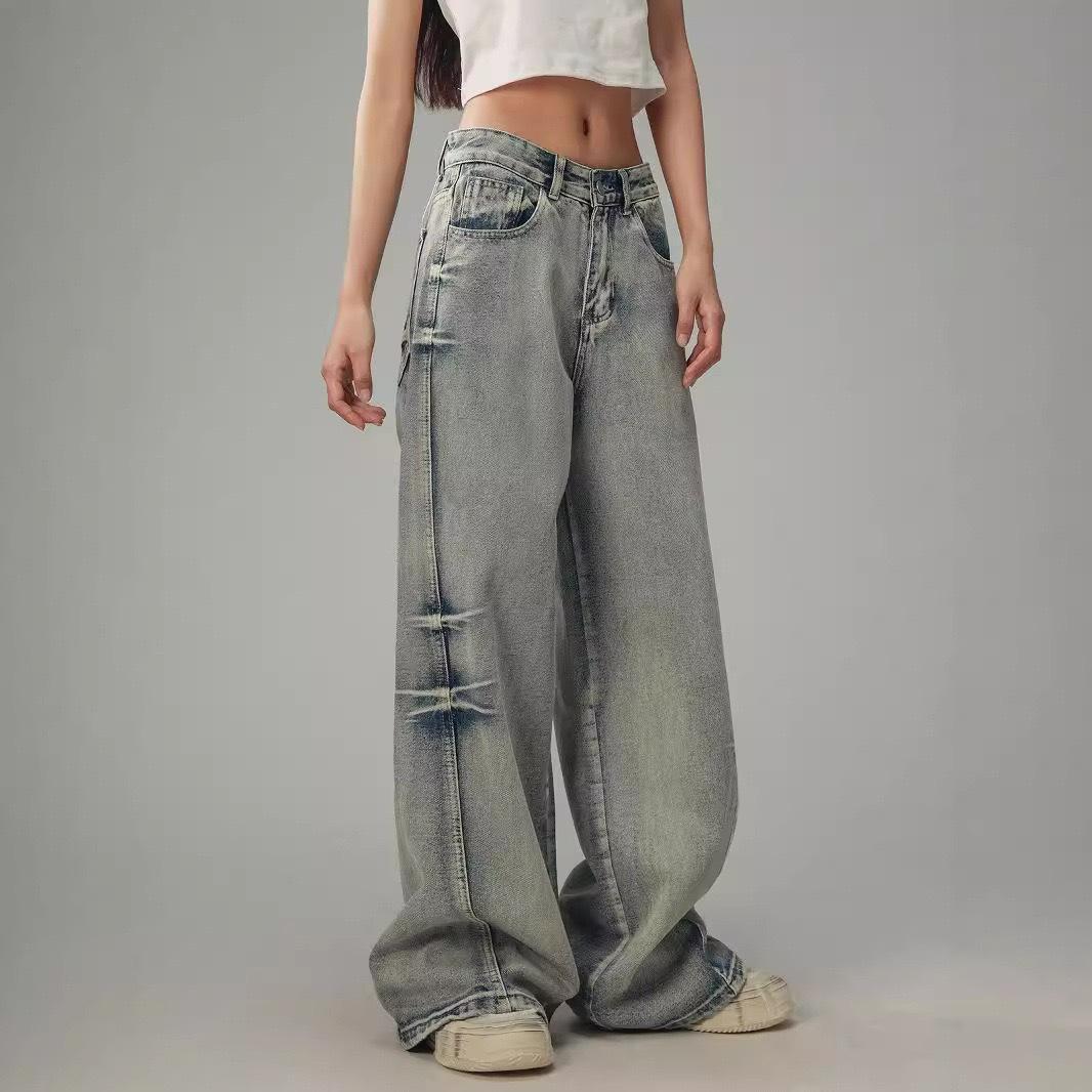 

Мужские высококачественные модные выстиранные джинсы свободного кроя с прямыми штанинами XL