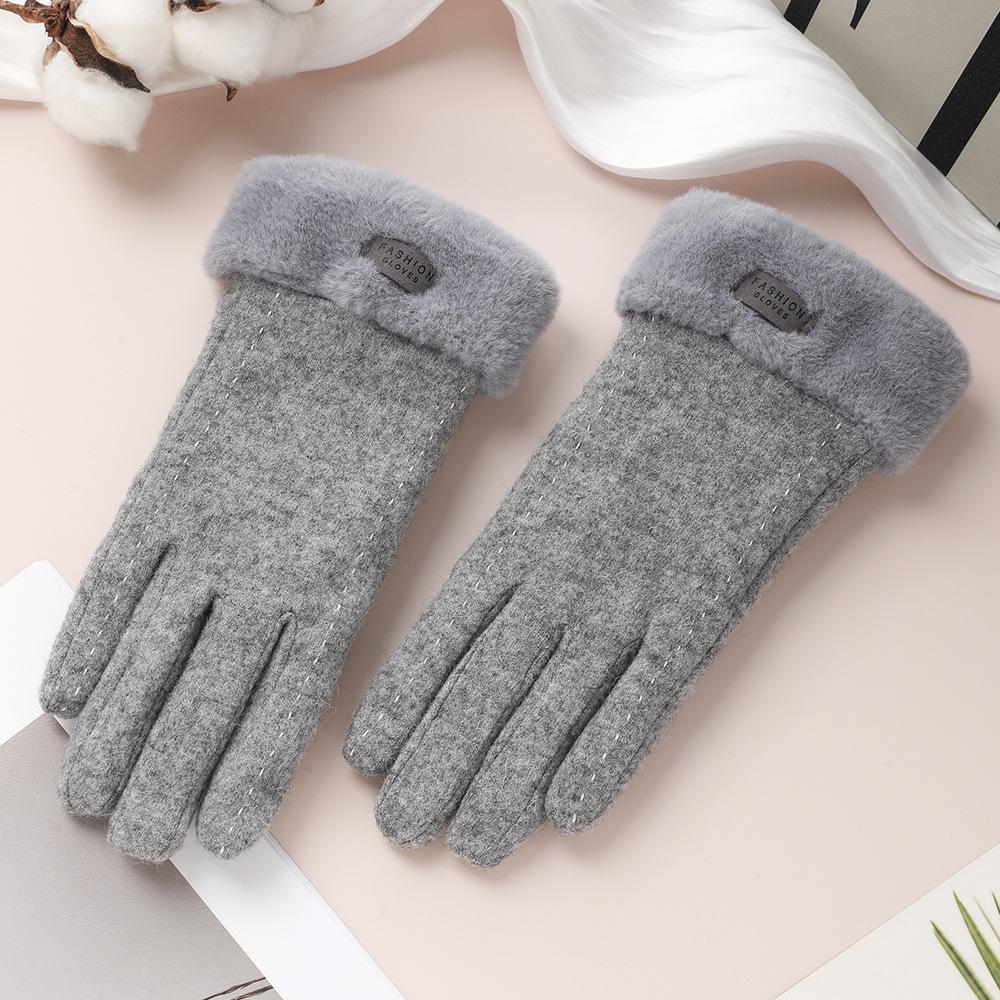 

Теплые перчатки для женских шерстяных кашемировых плюс бархатных утолщенных перчаток для езды на электровелосипеде, непродуваемые, с сенсорным экраном, осенне-зимние One Size