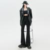 Black Suit Flared Pants Women's Spring Autumn High Waist Slit Trousers Elastic Slimming Trousers Korean Fashion