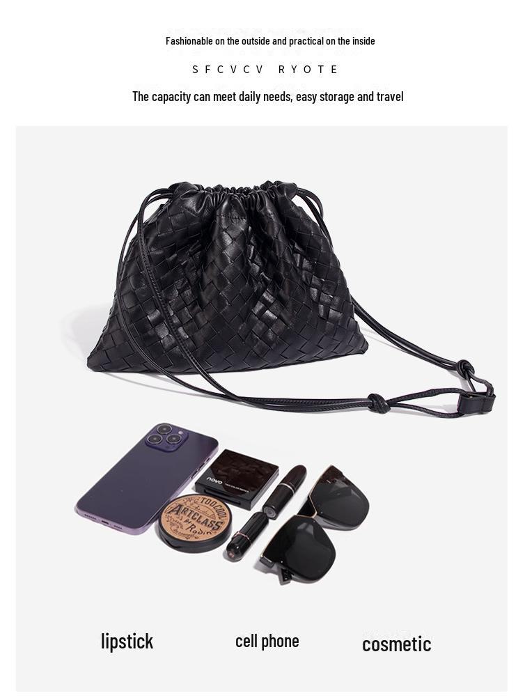 Large Lambskin Woven Commuter Shoulder Bag - Versatile, High-End Genuine Leather for Women.