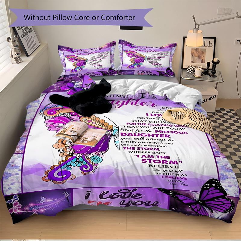 3PCs Daughter Appreciation Quote Design Cover Set, Breathable Fabric, Machine Washable (1 Duvet Cover + 2 Pillowcases) (Without Quilt) yy250911126