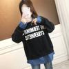 Sweatshirt for Women Cotton Faux Two-Piece Loose Casual Pullover Long Sleeve Sweatshirt Top