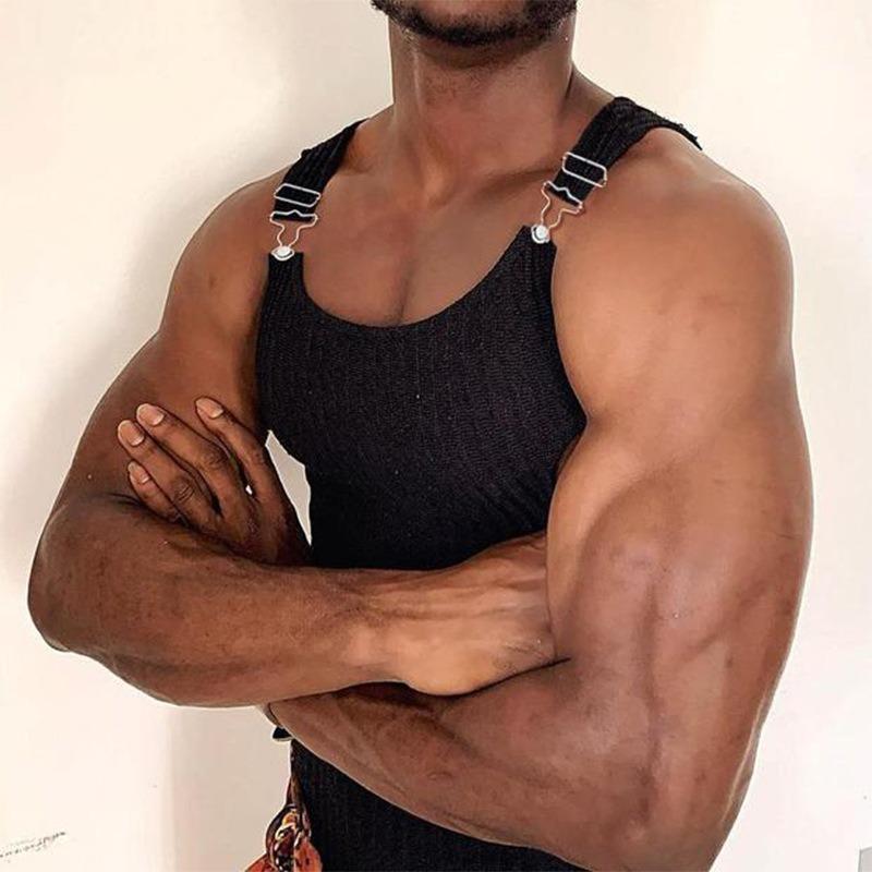 Evropský Americký Dutý Jednobarevný Elastický Úzký Top Street Sportovní Osobnost Pracovní Oblečení Americká Vesta Pánské Bezrukávové Tričko