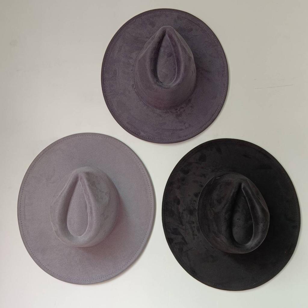 Suede Top Hat 9.5Cm Wide Brim Fedora Hat Men Women Autumn Winter Felt Jazz Hats Classic Church Fedoras Chapeau Sombrero Mujer