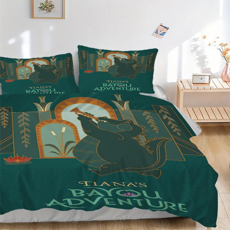 3pcs Tiana s Bayou Adventure Disney Printed Quilt Set - Includes 1 Quilt Cover and 2 Pillowcases, Machine Washable - Suitable for All Seasons.S10 135x200cm