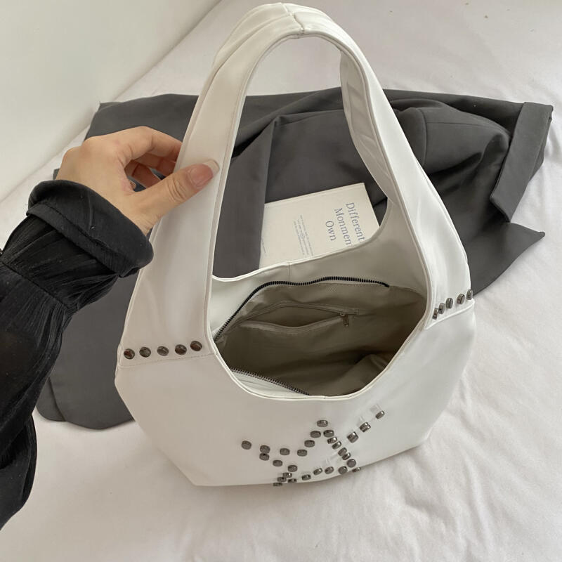 PU Hobo Bag Women's Fashion Shoulder Tote with Stud Detail Soft Texture Casual Everyday Handbag