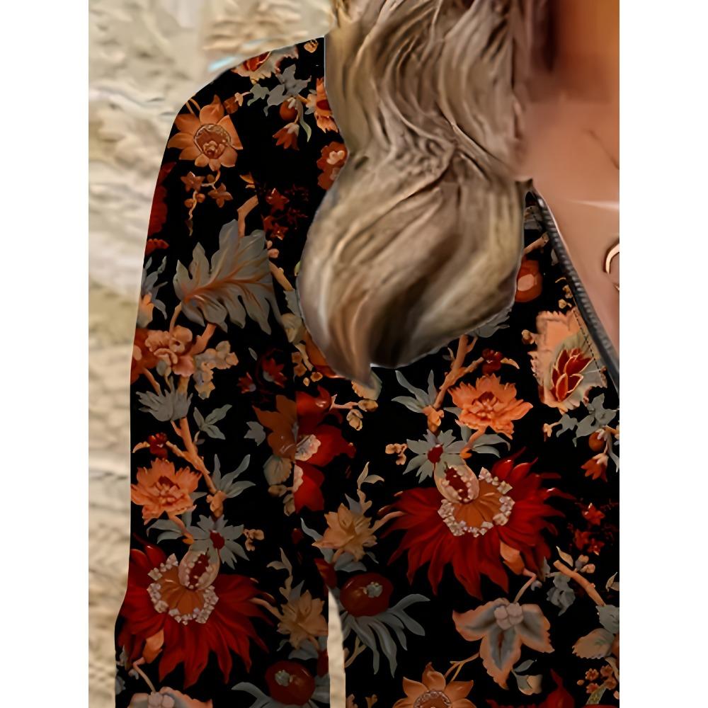 Elegant Casual Comfortable Style Painting Plant Flower Elements Printing Pattern Code Women's Clothing Crew Neck Zipper Long Sleeve