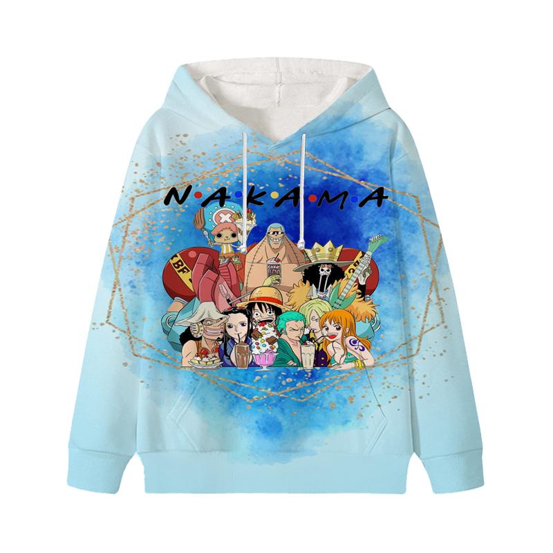 Sudadera con capucha de One Piece Luffy Wanted para niños, otoño e invierno, jersey de terciopelo para niños, ropa informal para niños, niñas y niños, sudaderas con dibujos animados Kawaii