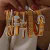 European & American Luxury Gold-Plated Titanium Steel Bracelet Set with Rhinestones & Open Design