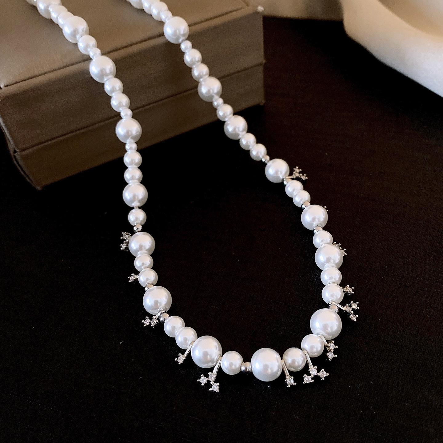 Korean temperament zircon geometric beaded pearl necklace accessories women s exquisite sweater chain accessories